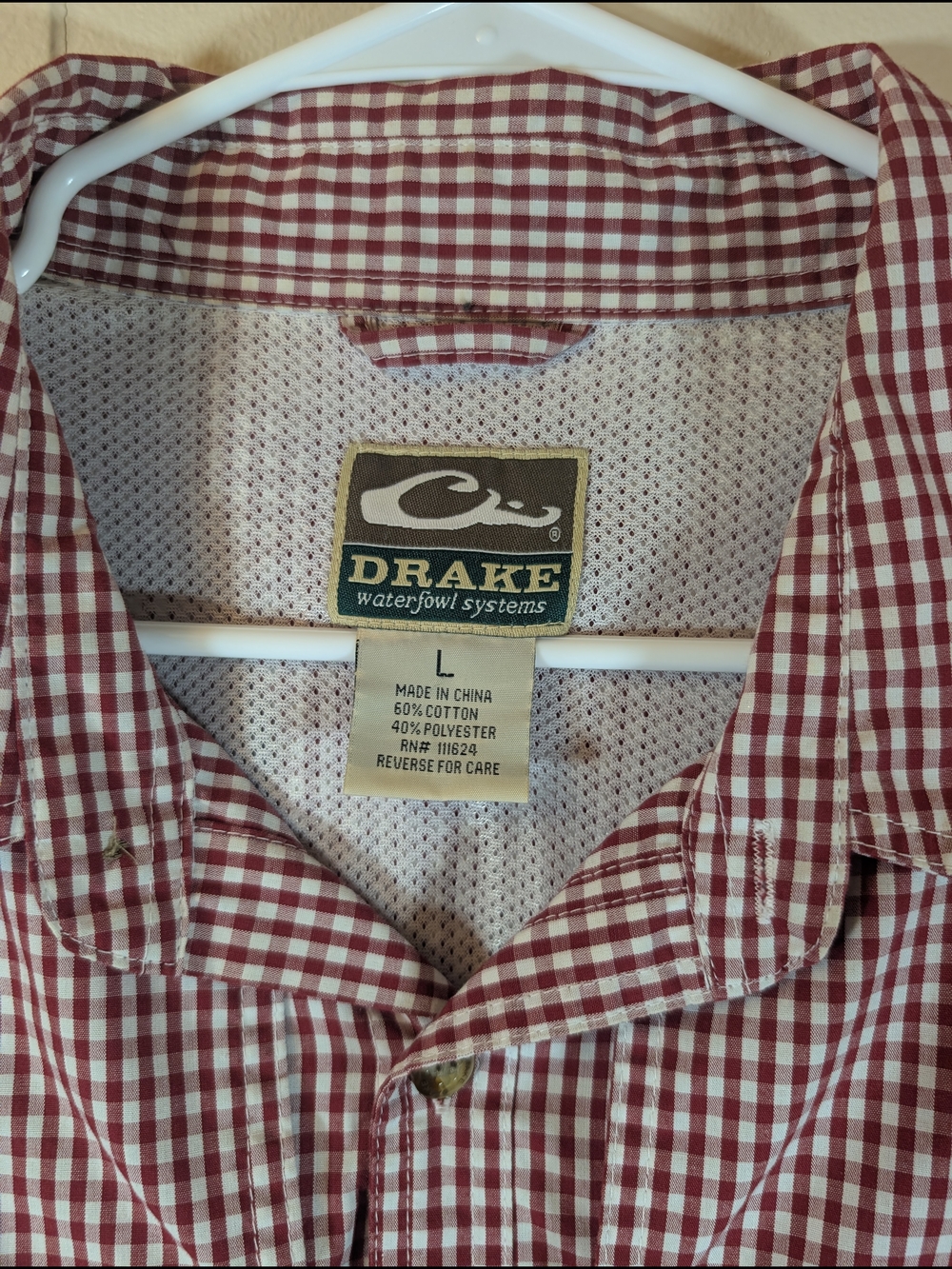 Drake Waterfowl Shirt Men’s Large Red Gingham Check Long Sleeve Button Fishing - Picture 4 of 10